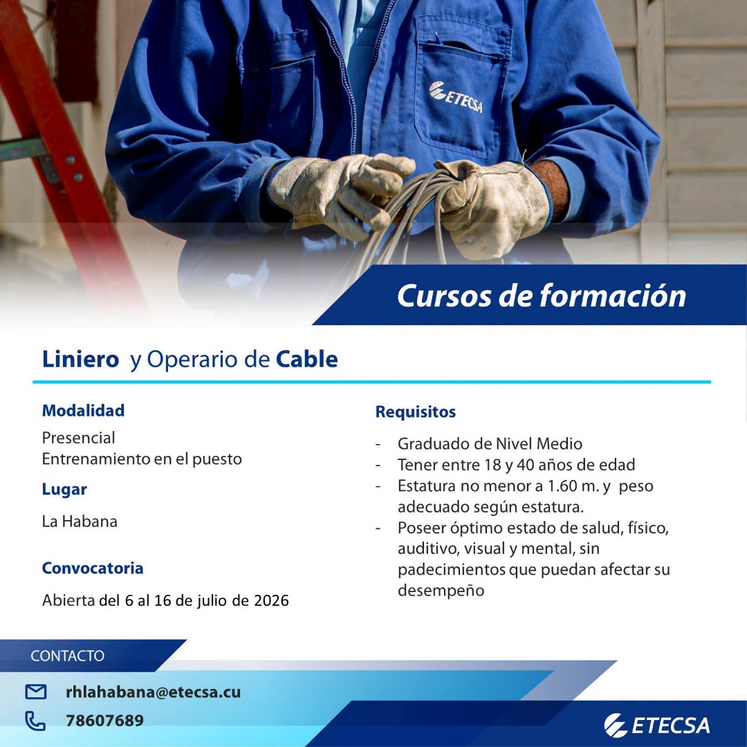Convocatoria en La Habana: para formarse como Liniero u Operador de Cable